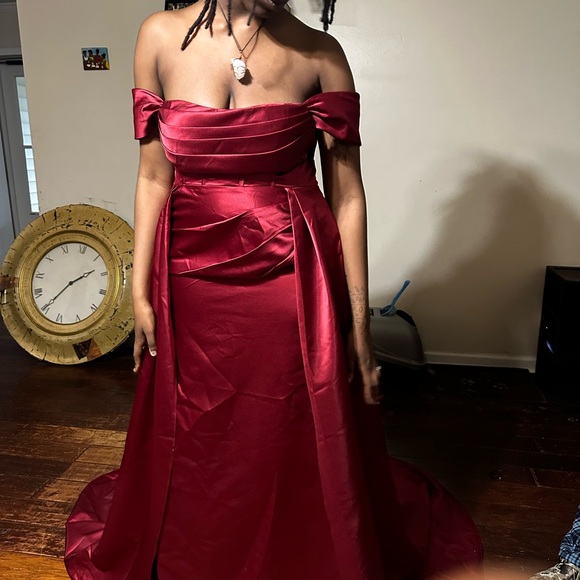 Satin Mermaid Dress Women Long Off The Shoulder Ball Gown Formal Evening Dresses - Picture 5 of 5